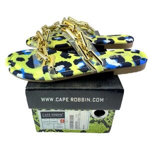 Cape Robbin Goldie Leopard Slide Sandals Womens 6 Chain Clear Strap with box